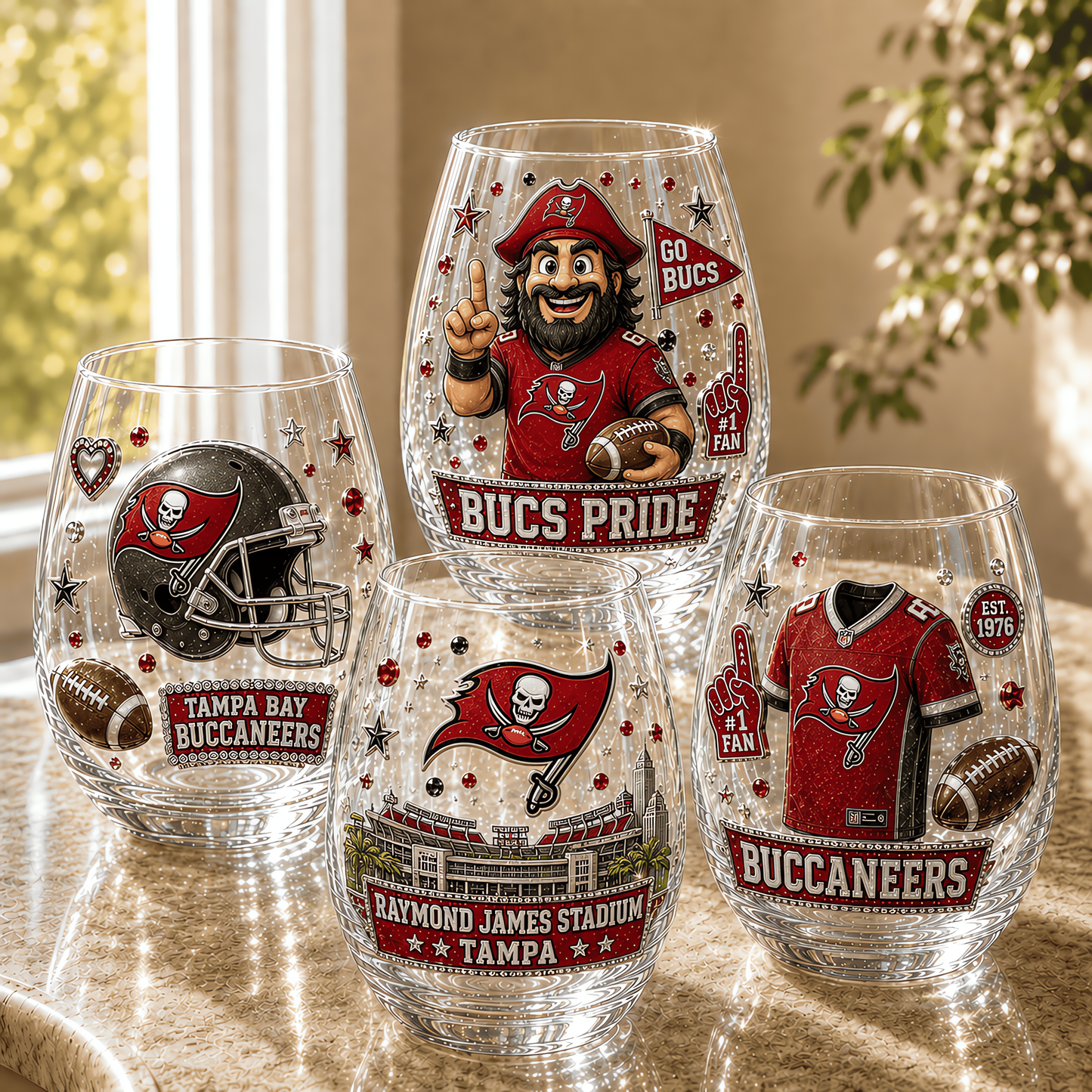 Tampa Bay Buccaneers NFL Combo Full Set 4 Stemless Glass Special Gift For Fan