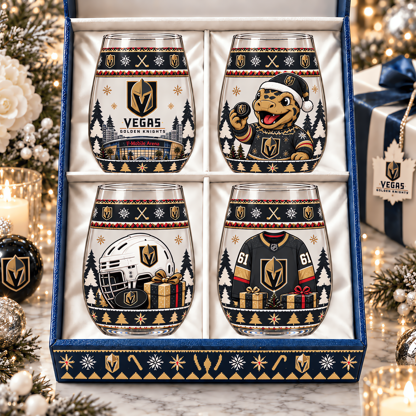 Vegas Golden Knights NHL Premium Stemless Glass Set 4 Personalized Gift For Fan Hockey Men Women - Limited Edition