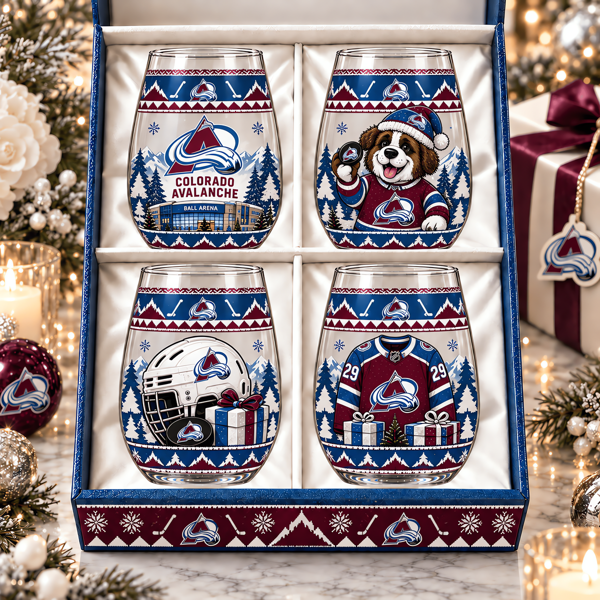 Colorado Avalanche NHL Premium Stemless Glass Set 4 Personalized Gift For Fan Hockey Men Women - Limited Edition