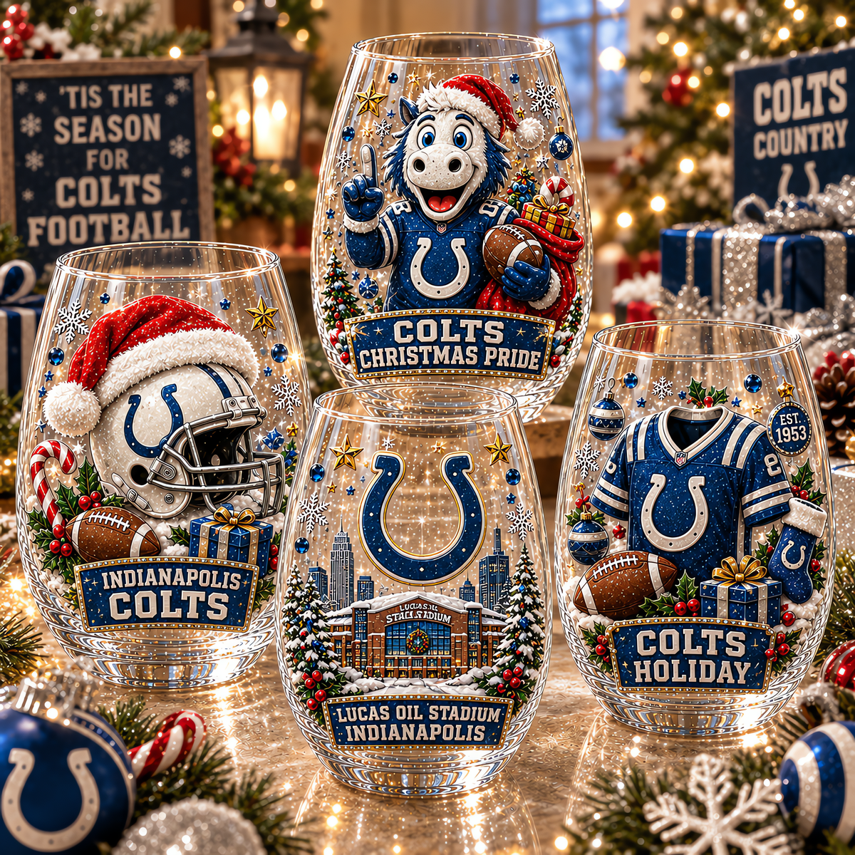 Indianapolis Colts NFL Set 4 Christmas Stemless Glass Gift For Fan Love