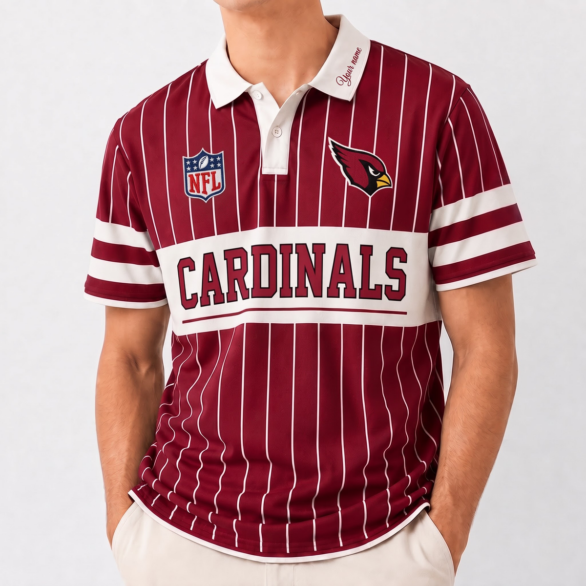 AC x NFL Fan Vintage Pinstripe Polo - Custom Collar Text Gift