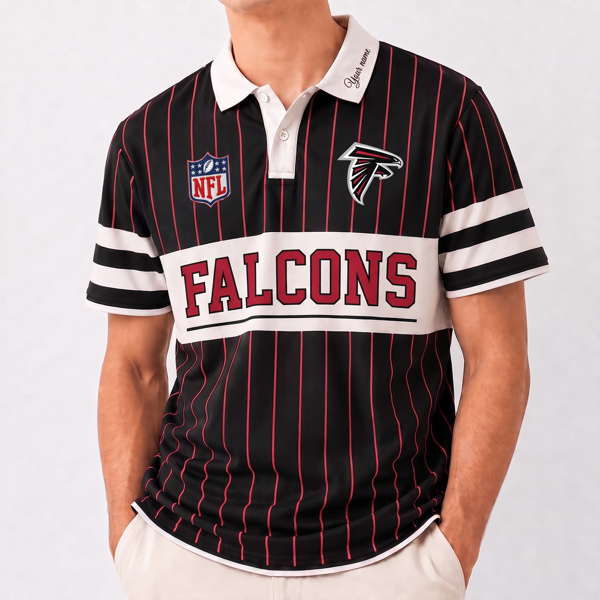 AF x NFL Fan Vintage Pinstripe Polo - Custom Collar Text Gift