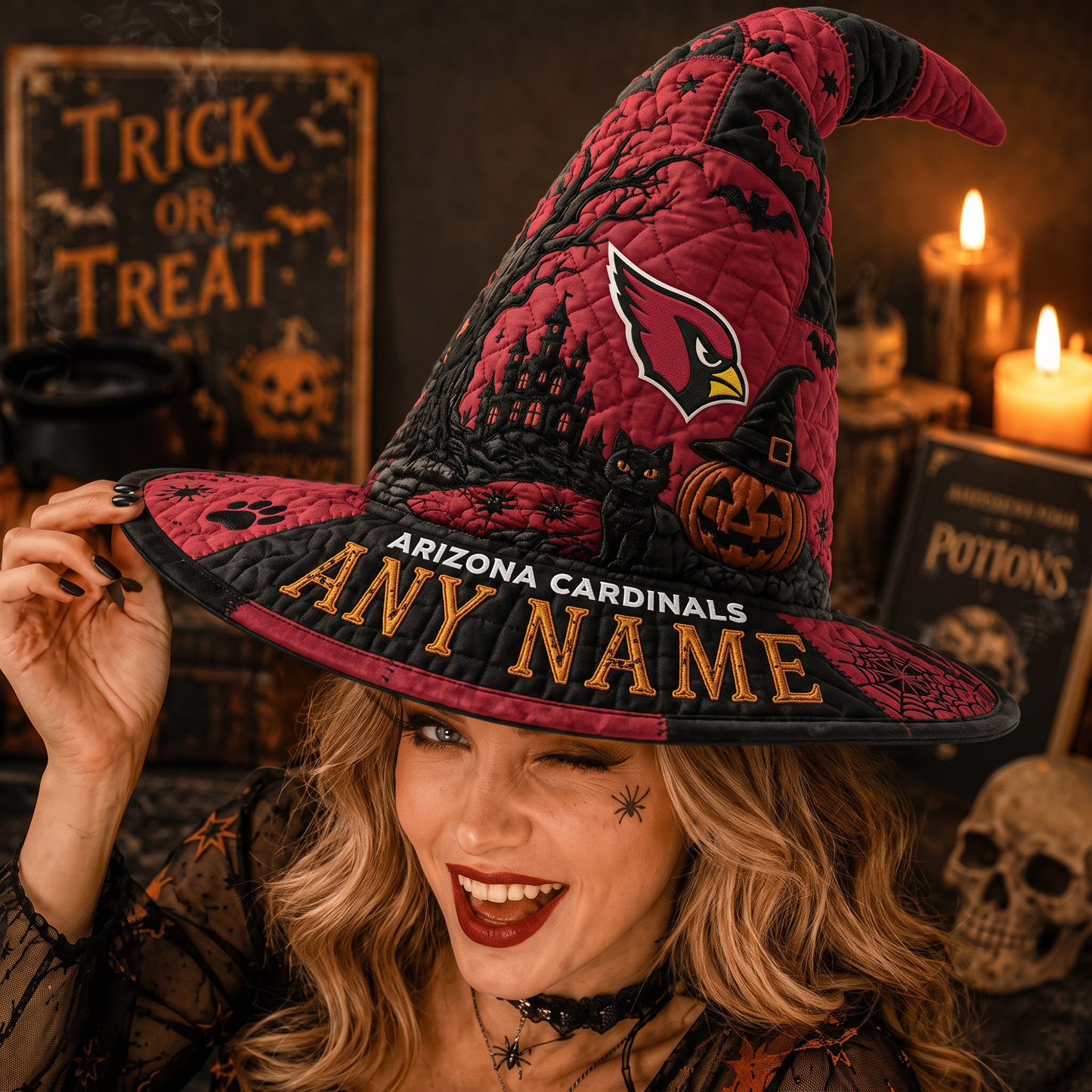 ARI X NFL Spooky Football Fan Halloween Quilted Witch Hat - Custom Name Gift