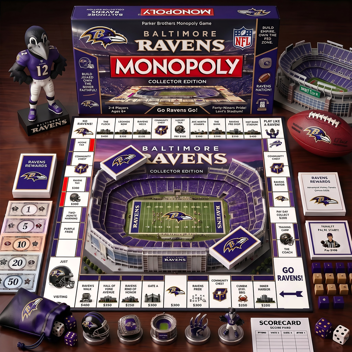 BR_MONOPOLY NFL DELUXE SPORTS BOARD GAME PREMIUM COLLECTOR EDITION
