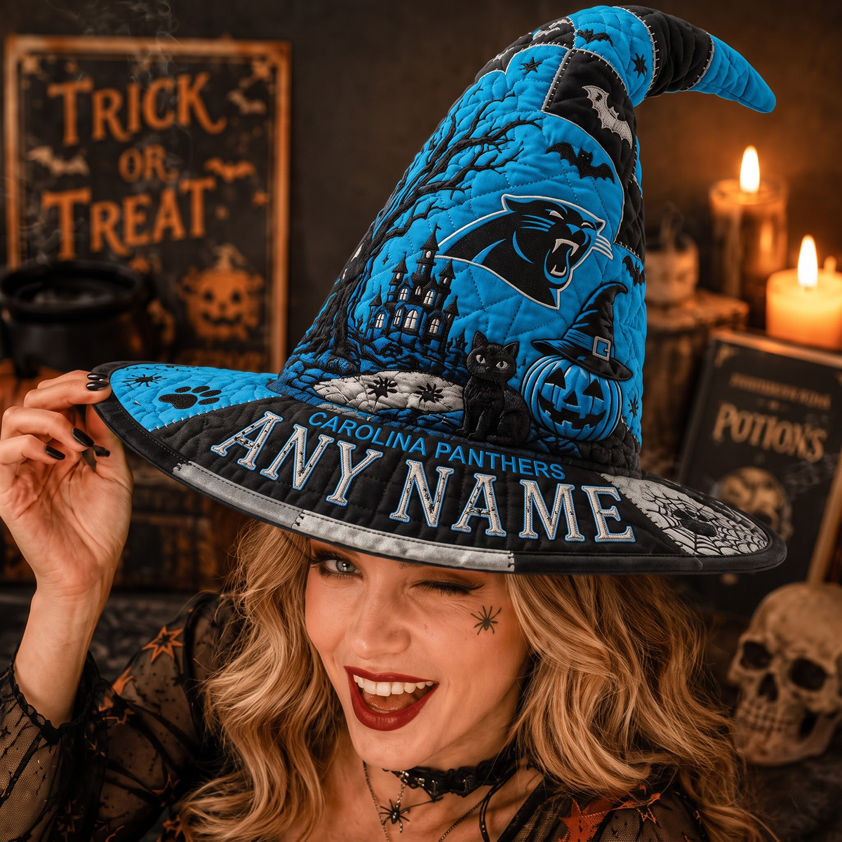 CAR X NFL Spooky Football Fan Halloween Quilted Witch Hat - Custom Name Gift