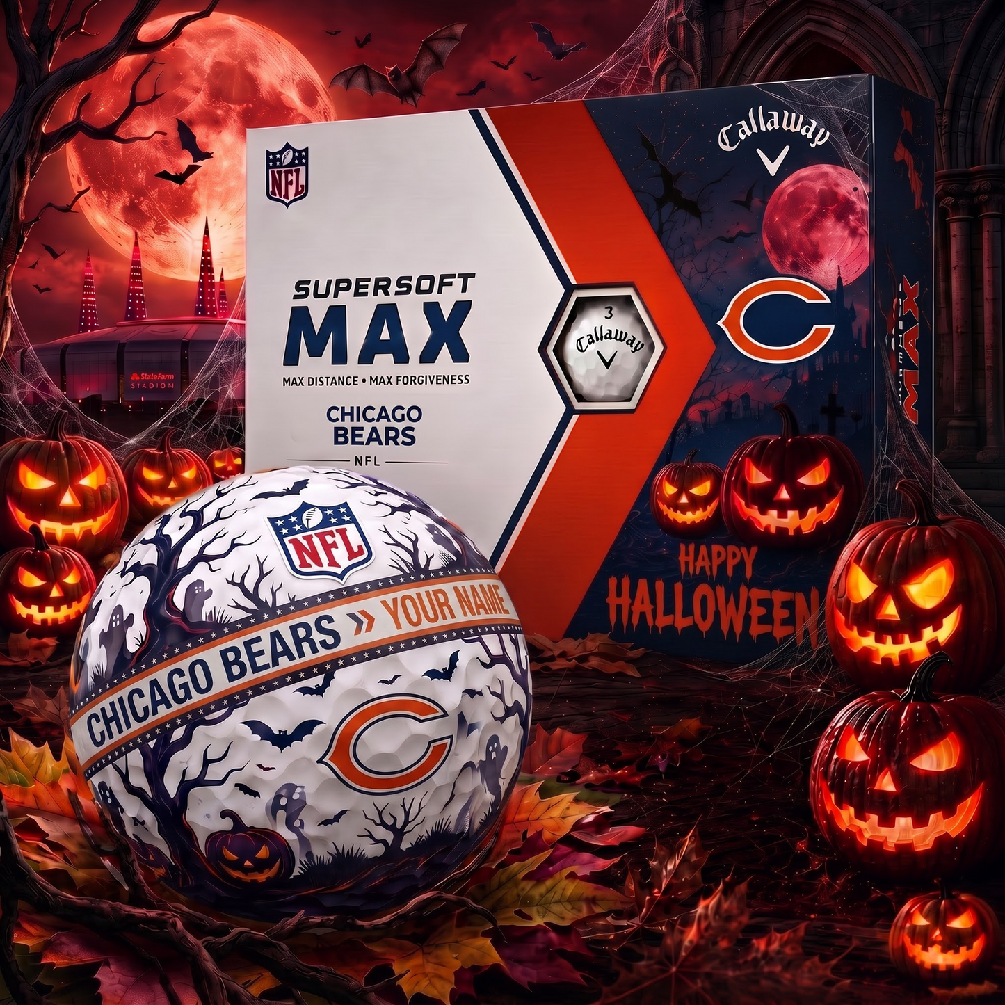 CB_Premium NFL Team Halloween Golf Balls Set - Spooky Halloween Gift Box