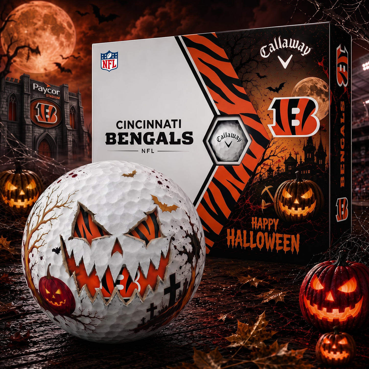 CIN_NFL Monster Skull Halloween Golf Balls Gift Box 1808