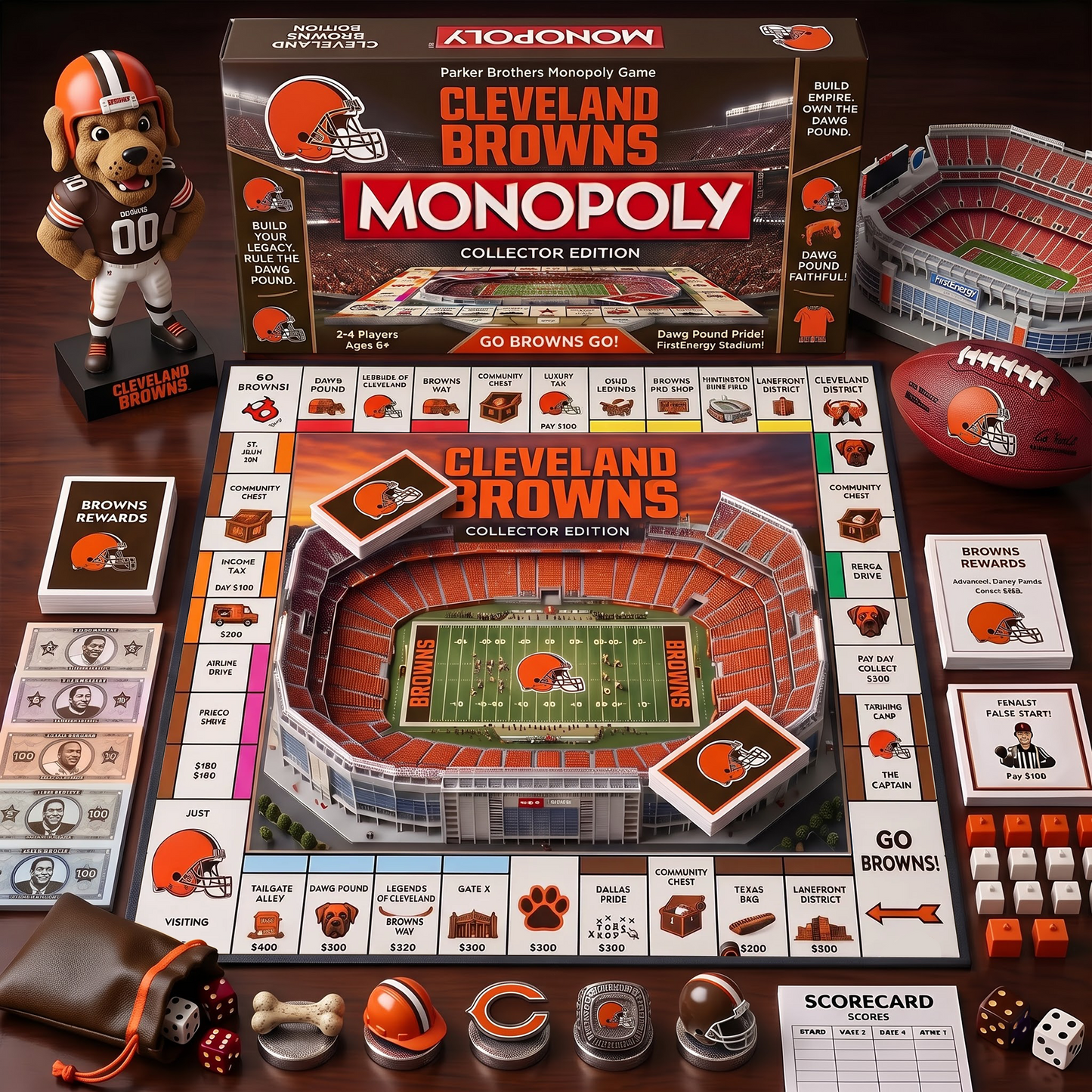 CLE_MONOPOLY NFL DELUXE SPORTS BOARD GAME PREMIUM COLLECTOR EDITION