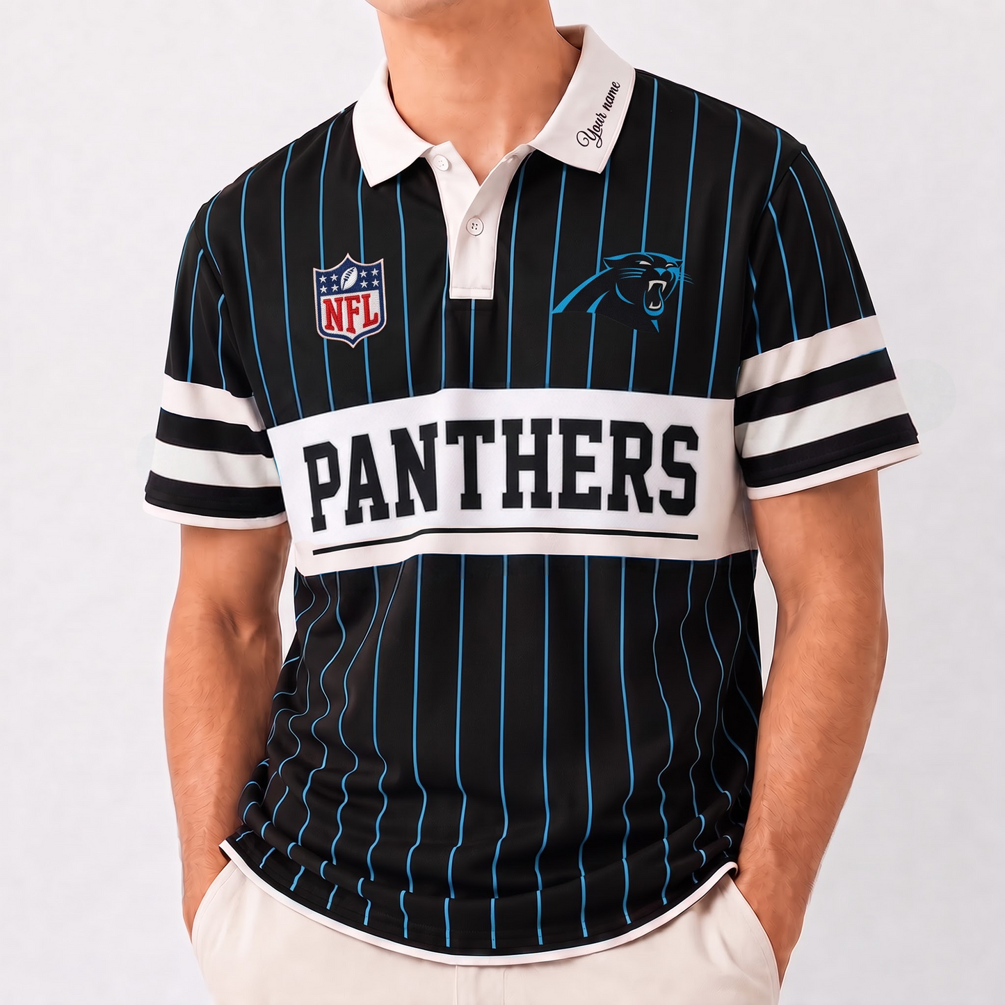 CP x NFL Fan Vintage Pinstripe Polo - Custom Collar Text Gift