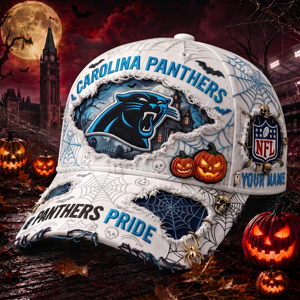 CP_NFL Premium Haunted House Themed 3D Distressed-Effect Baseball Cap