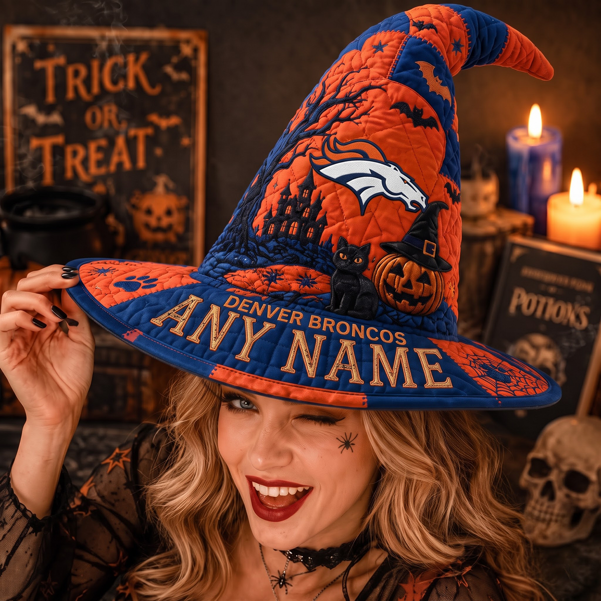 DEN X NFL Spooky Football Fan Halloween Quilted Witch Hat - Custom Name Gift
