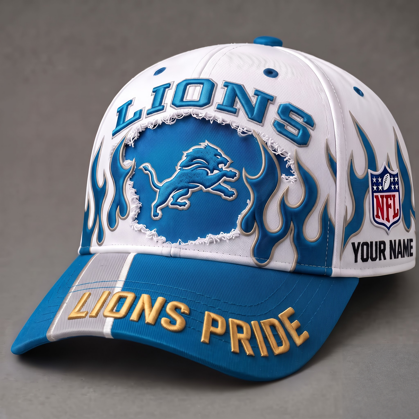 DET X NFL EXCLUSIVE PERSONALIZED FIRE GRAPHIC CAP FOR GAME DAY