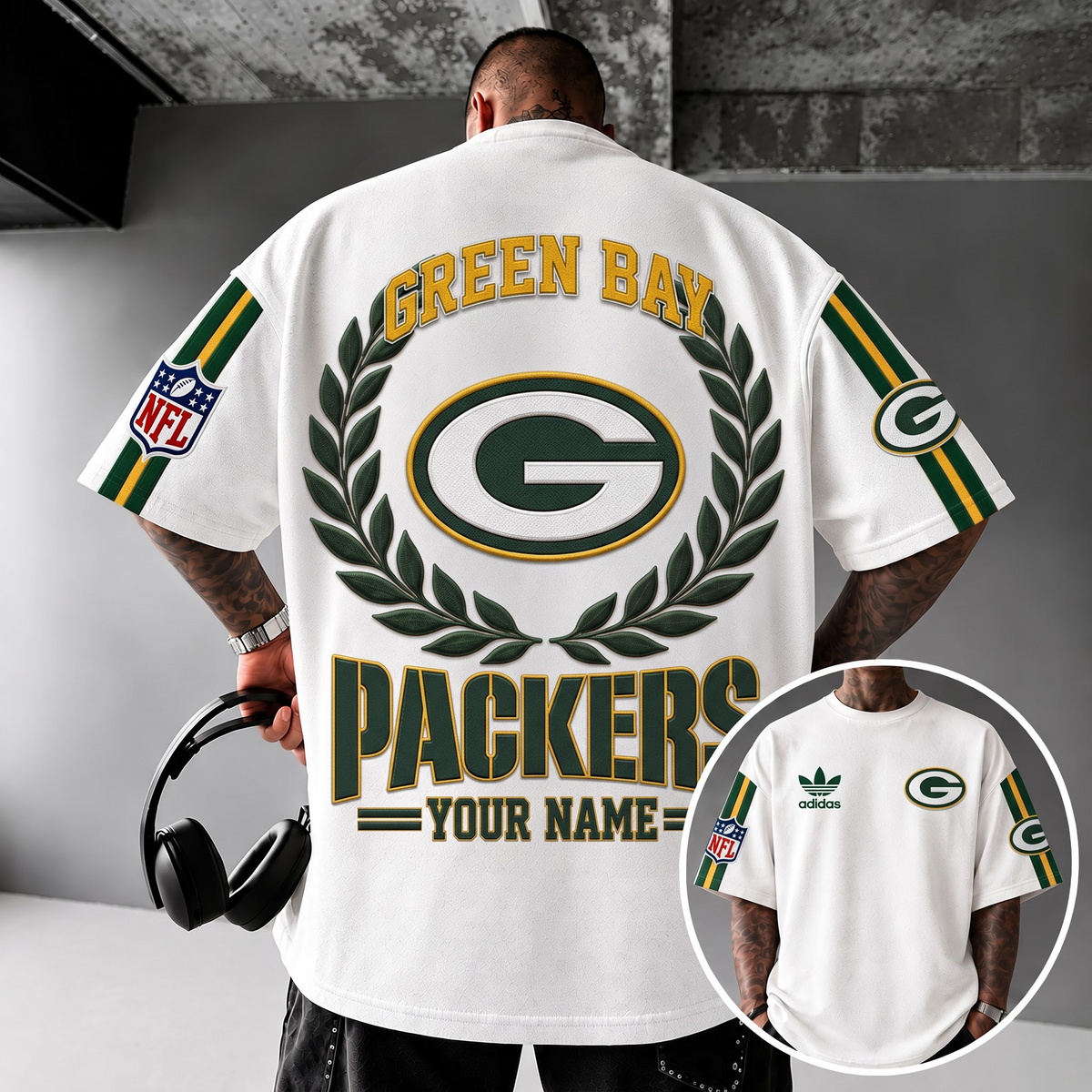 GB X NFL Personalized Oversized T-Shirt, Custom Name NFL Fan Graphic Tee