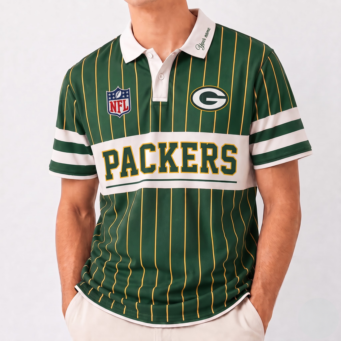GBP x NFL Fan Vintage Pinstripe Polo - Custom Collar Text Gift