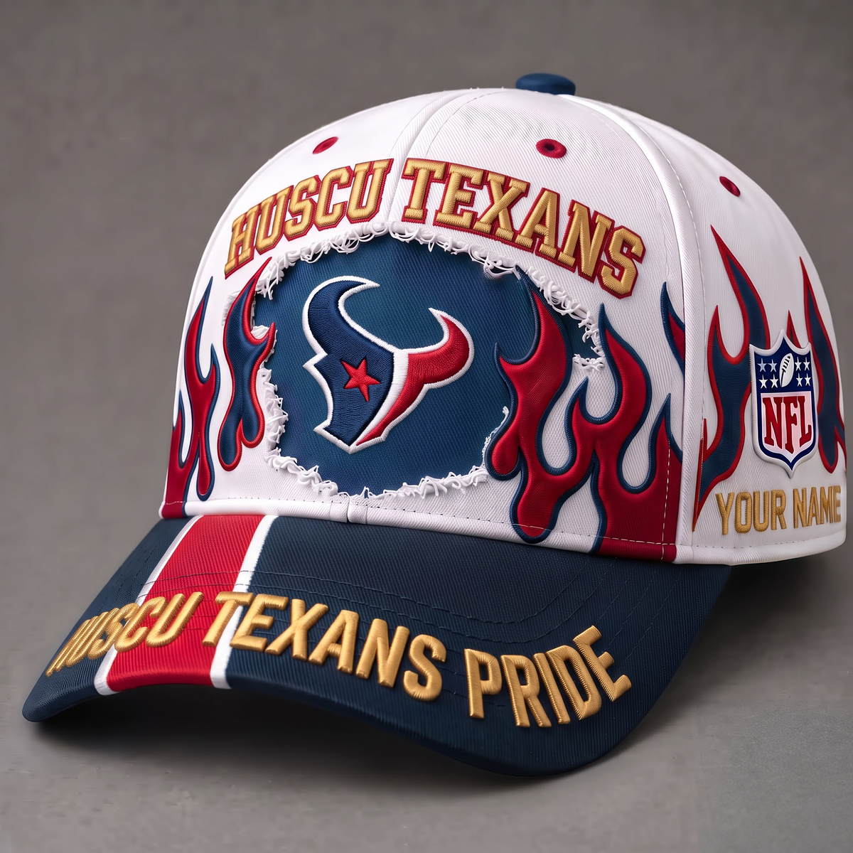 HOU X NFL EXCLUSIVE PERSONALIZED FIRE GRAPHIC CAP FOR GAME DAY