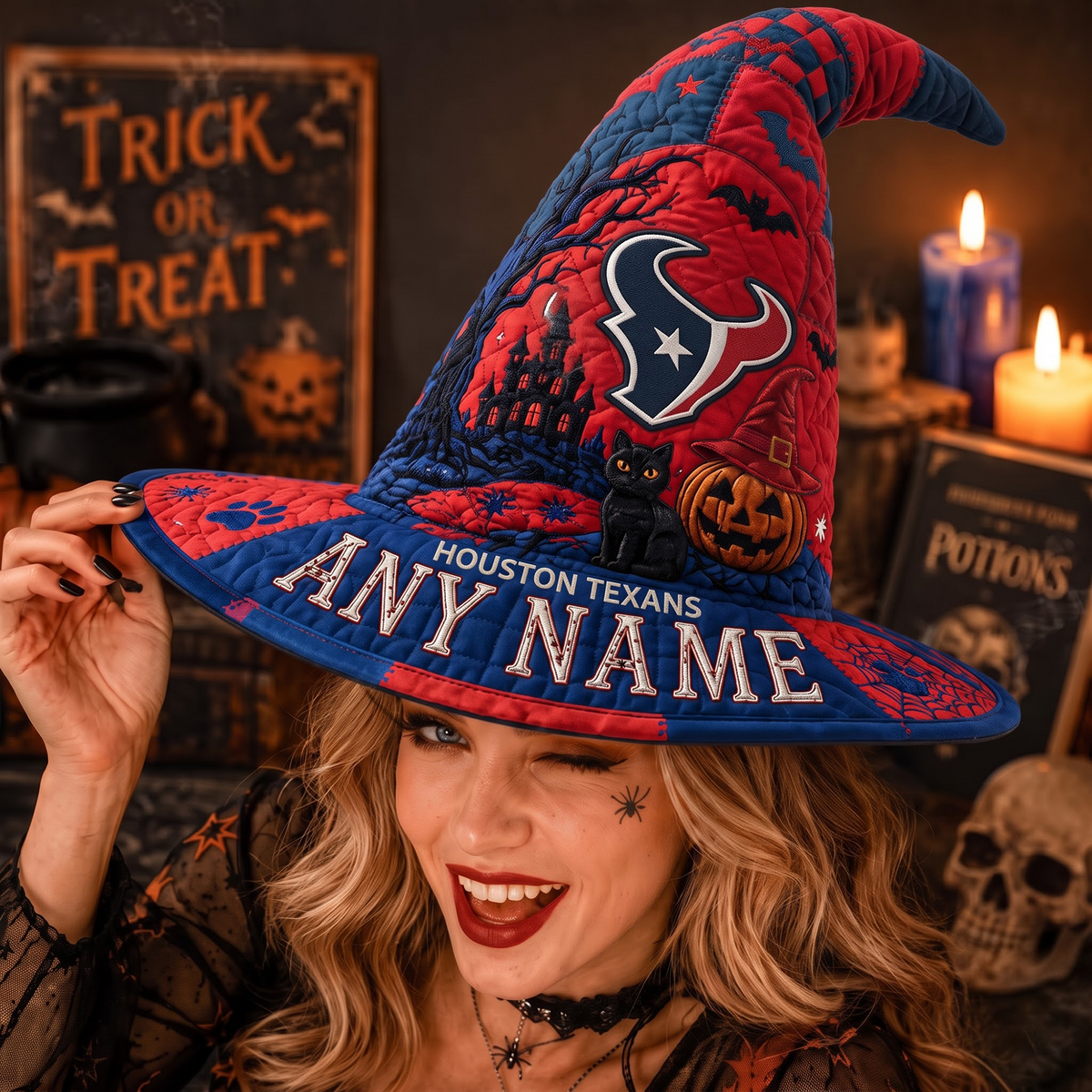 HOU X NFL Spooky Football Fan Halloween Quilted Witch Hat - Custom Name Gift