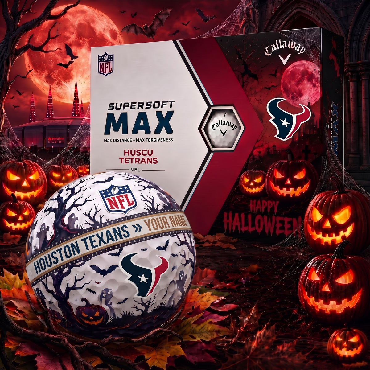 HT_Premium NFL Team Halloween Golf Balls Set - Spooky Halloween Gift Box