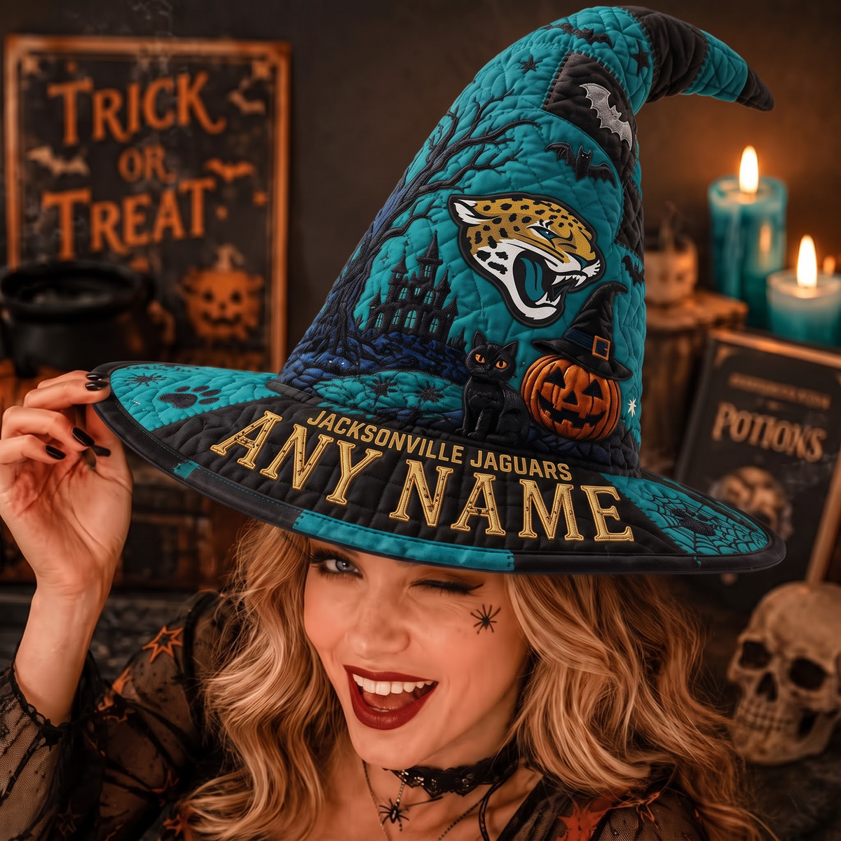 JAC X NFL Spooky Football Fan Halloween Quilted Witch Hat - Custom Name Gift