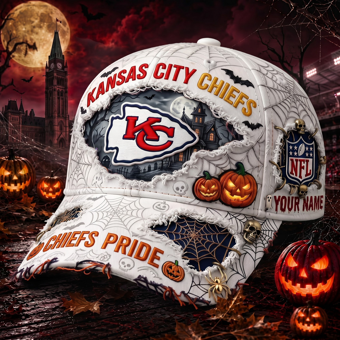 KCC_NFL Premium Haunted House Themed 3D Distressed-Effect Baseball Cap