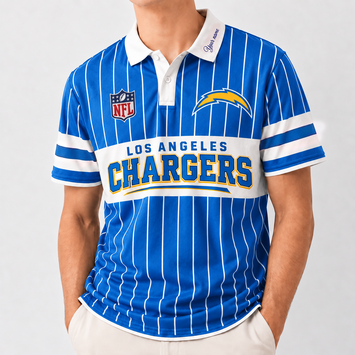LAC x NFL Fan Vintage Pinstripe Polo - Custom Collar Text Gift