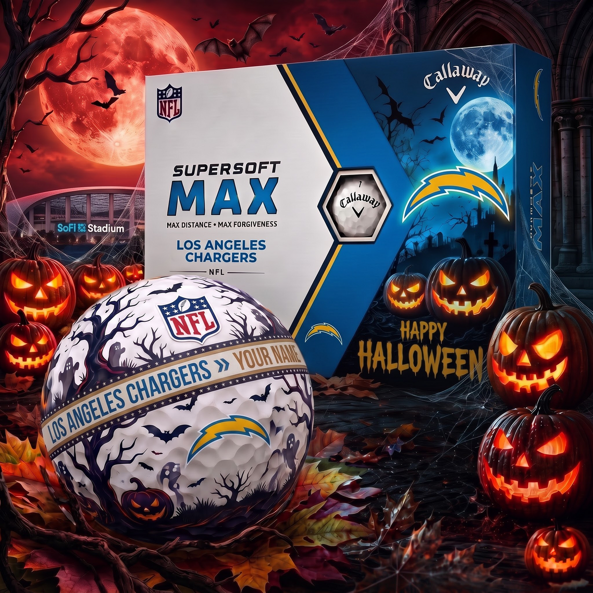 LAC_Premium NFL Team Halloween Golf Balls Set - Spooky Halloween Gift Box
