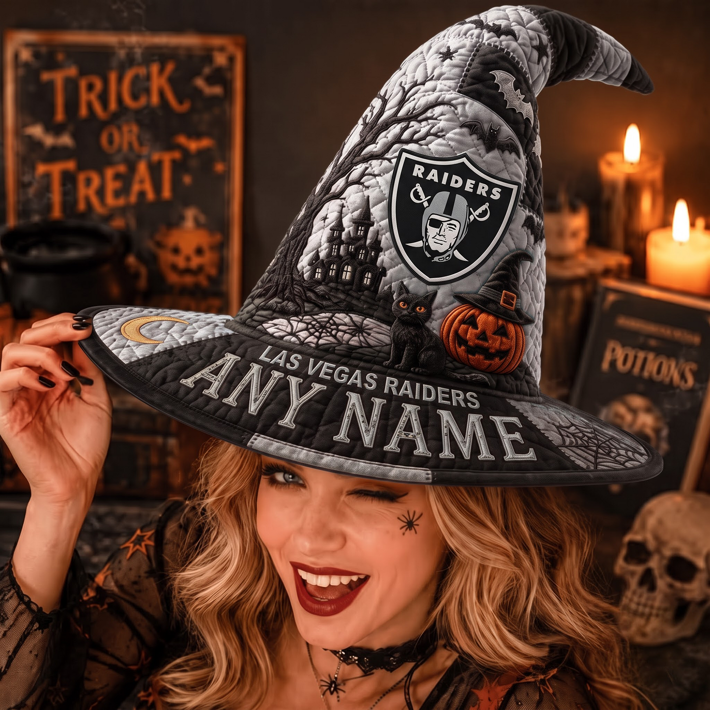 LV X NFL Spooky Football Fan Halloween Quilted Witch Hat - Custom Name Gift