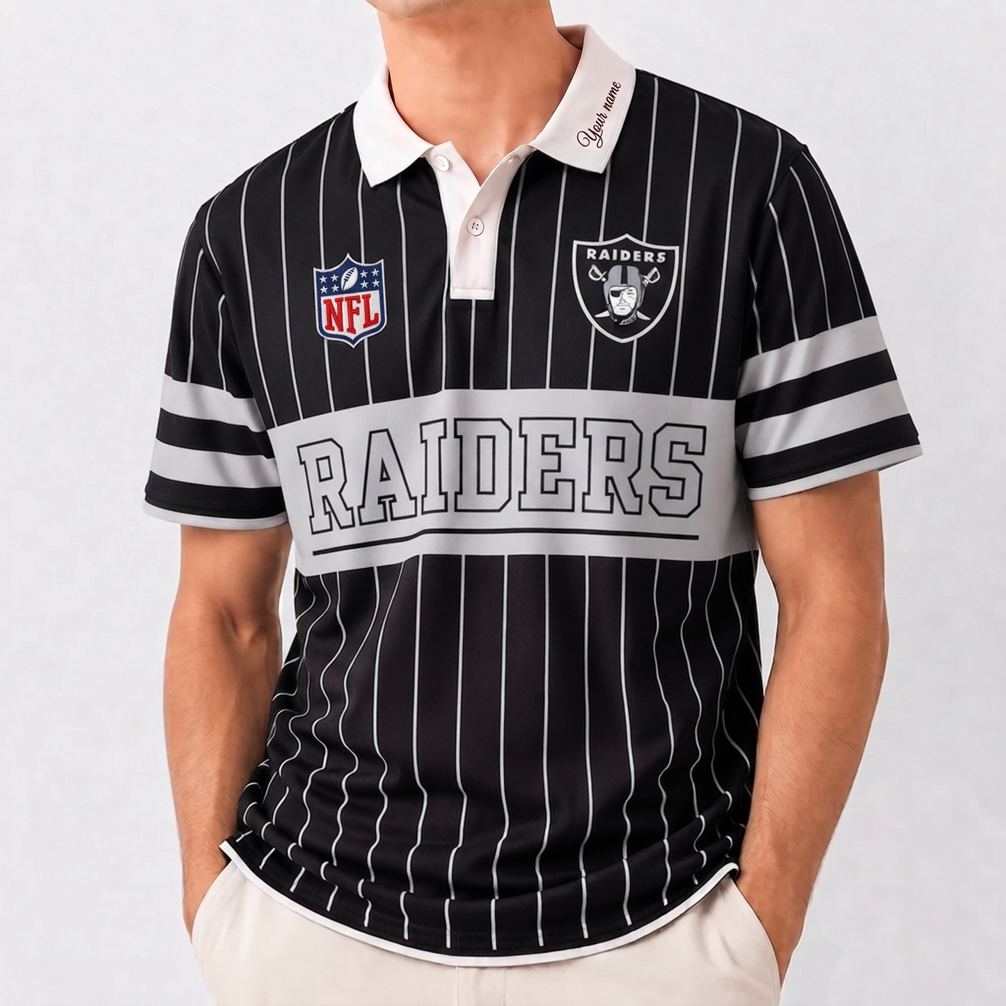 LVR x NFL Fan Vintage Pinstripe Polo - Custom Collar Text Gift