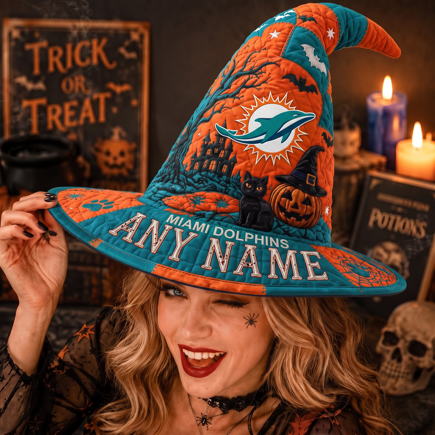 MIA X NFL Spooky Football Fan Halloween Quilted Witch Hat - Custom Name Gift