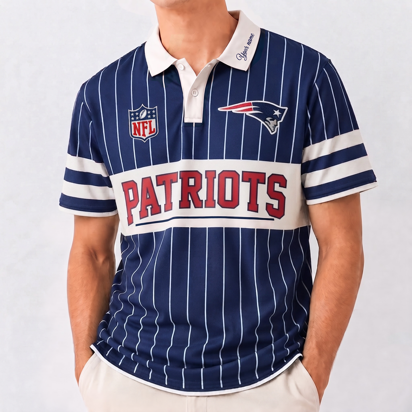 NEP x NFL Fan Vintage Pinstripe Polo - Custom Collar Text Gift