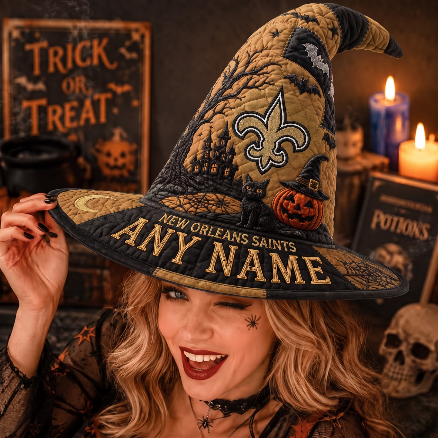 NO X NFL Spooky Football Fan Halloween Quilted Witch Hat - Custom Name Gift