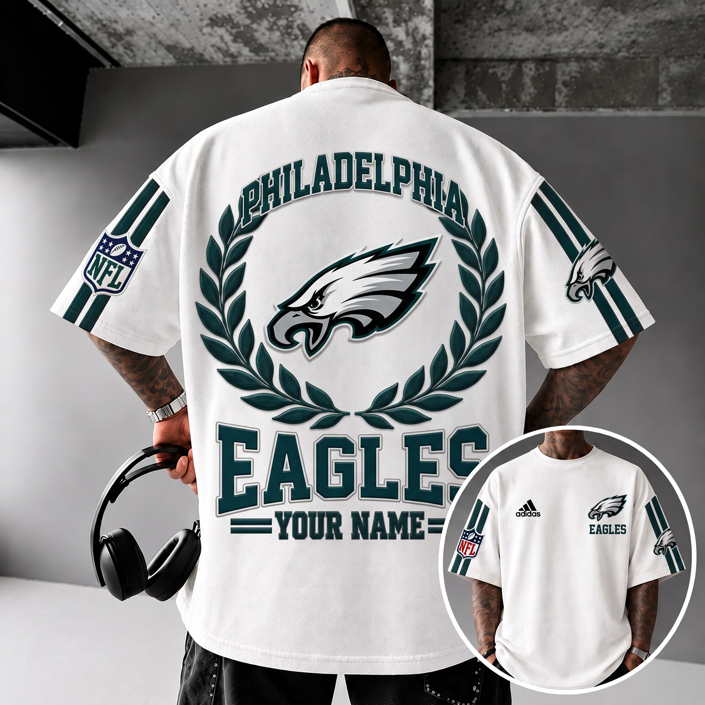 PHI X NFL Personalized Oversized T-Shirt, Custom Name NFL Fan Graphic Tee