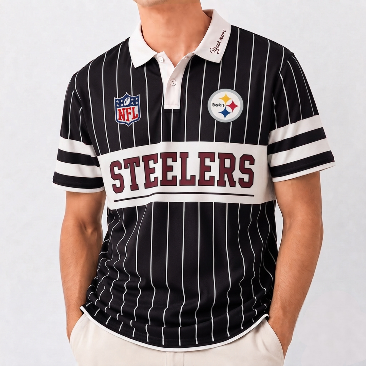 PS x NFL Fan Vintage Pinstripe Polo - Custom Collar Text Gift