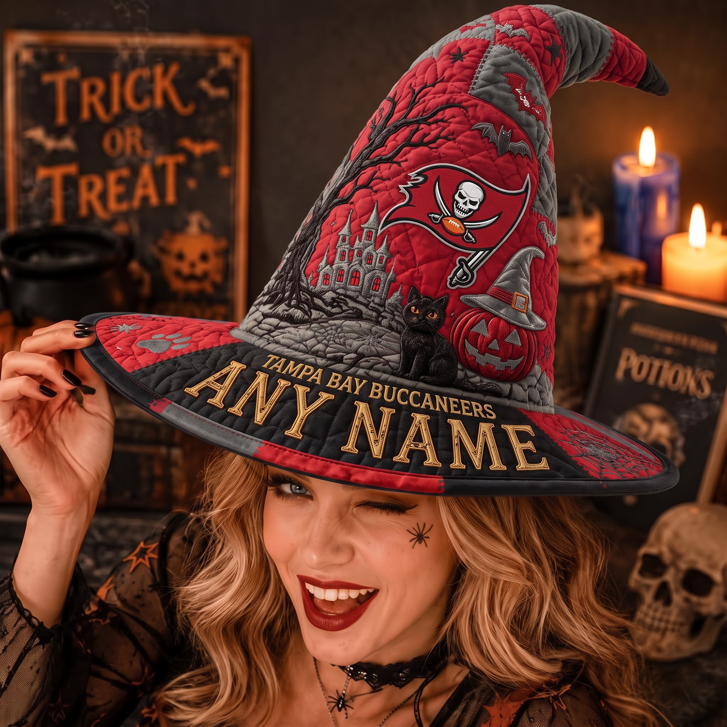 TB X NFL Spooky Football Fan Halloween Quilted Witch Hat - Custom Name Gift