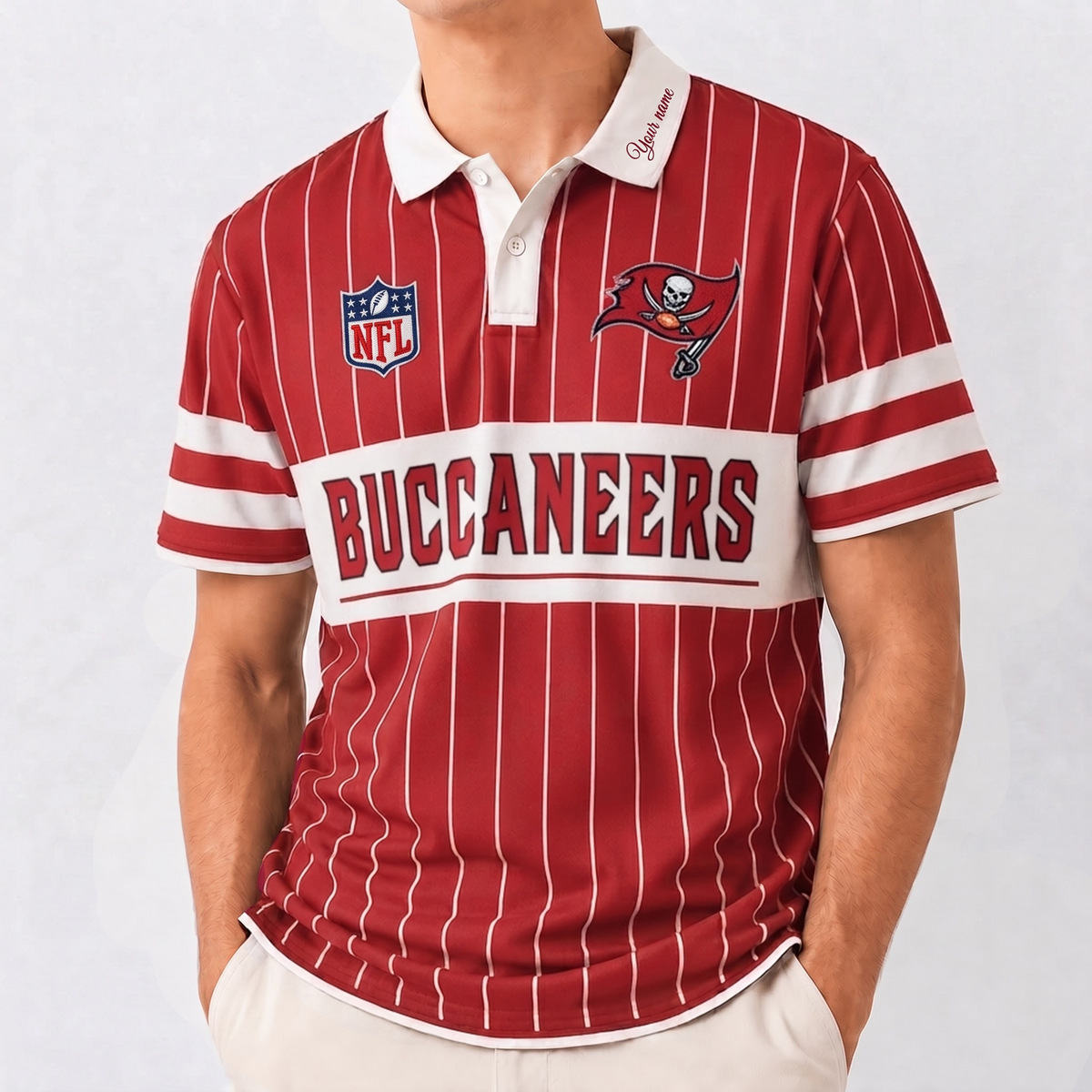 TBB x NFL Fan Vintage Pinstripe Polo - Custom Collar Text Gift