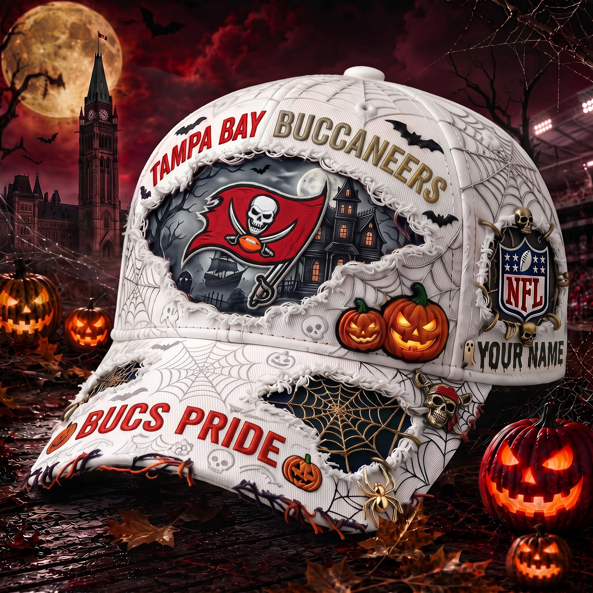 TBB_NFL Premium Haunted House Themed 3D Distressed-Effect Baseball Cap
