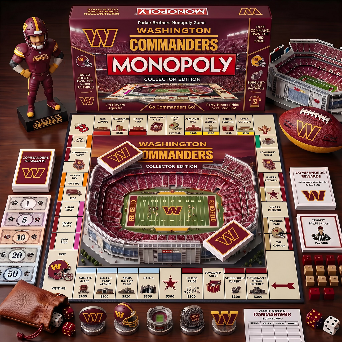 WC_MONOPOLY NFL DELUXE SPORTS BOARD GAME PREMIUM COLLECTOR EDITION