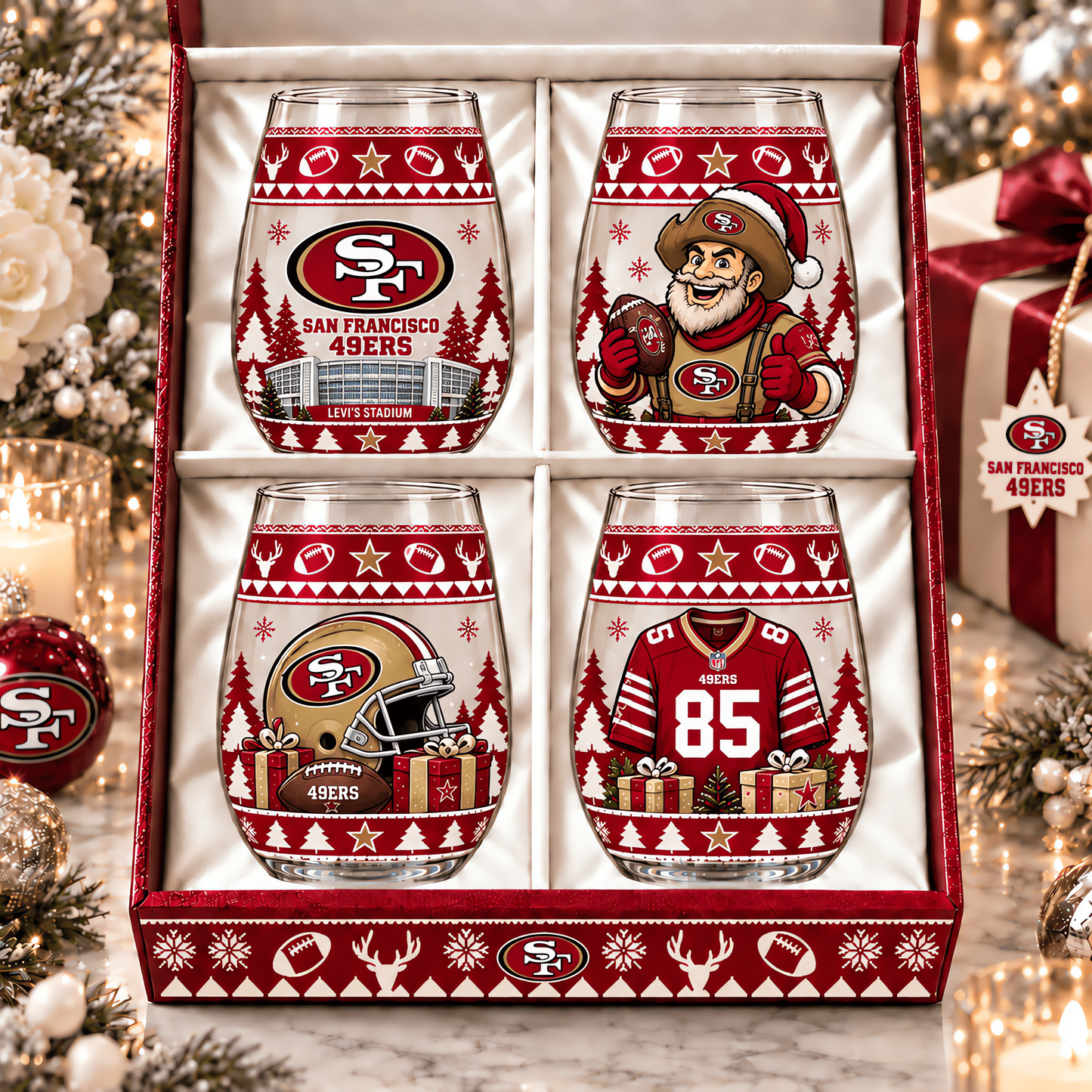 San Francisco 49ers NFL Personalized Stemless Glass Set 4– Premium Limited Edition Gift for Men, Women & Football Fans