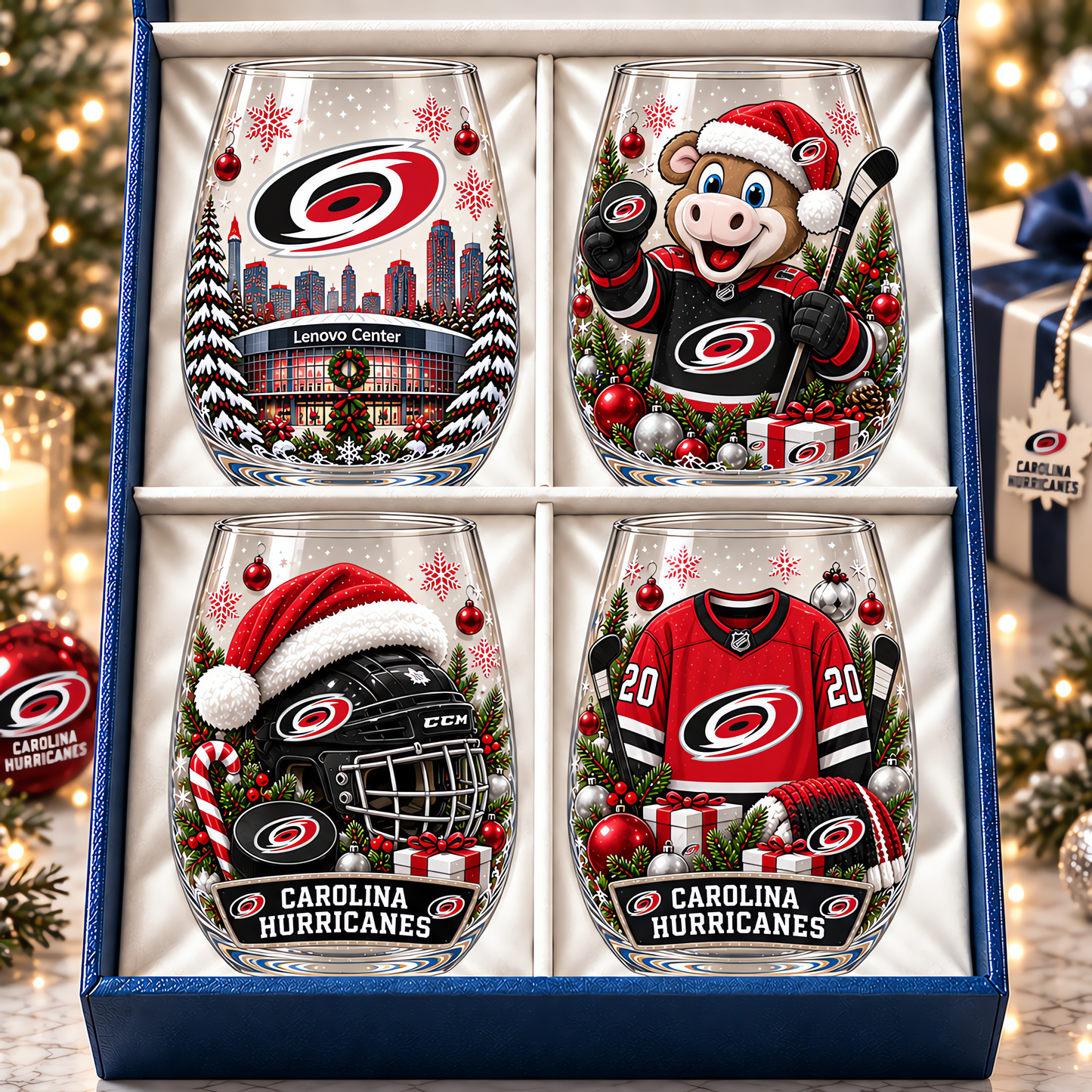 Carolina Hurricanes NHL Premium Stemless Glass Set 4 Personalized Gift For Fan Hockey Men Women - Limited Edition