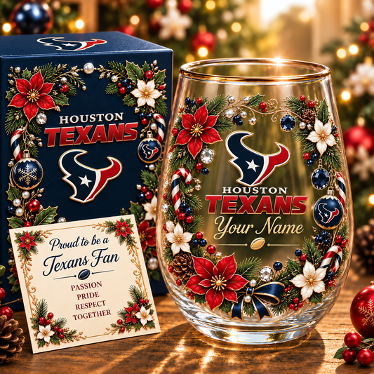 Houston Texans NFL Christmas Flowers Stemless Glass Custom Any Name Gift For Fan