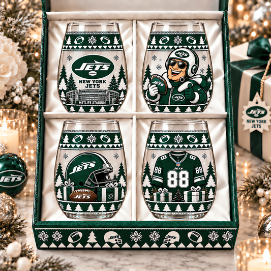 New York Jets NFL Personalized Stemless Glass Set 4– Premium Limited Edition Gift for Men, Women & Football Fans