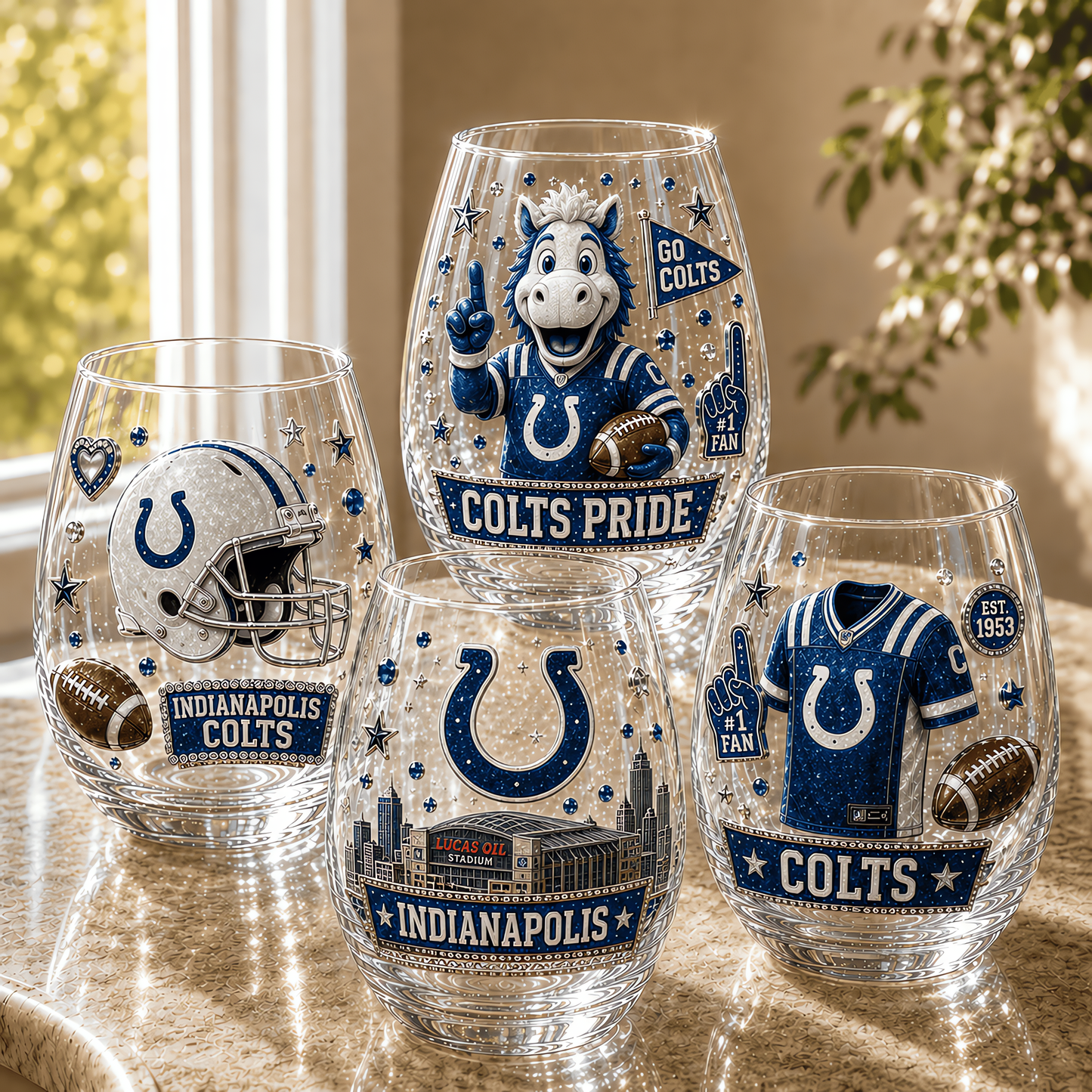 Indianapolis Colts NFL Combo Full Set 4 Stemless Glass Special Gift For Fan