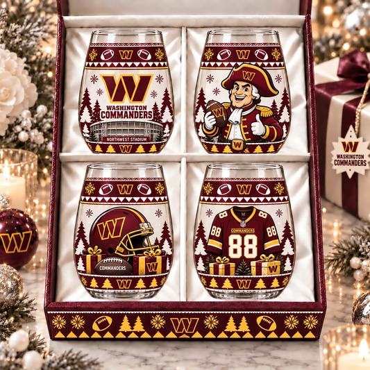 Washington Commanders NFL Personalized Stemless Glass Set 4– Premium Limited Edition Gift for Men, Women & Football Fans
