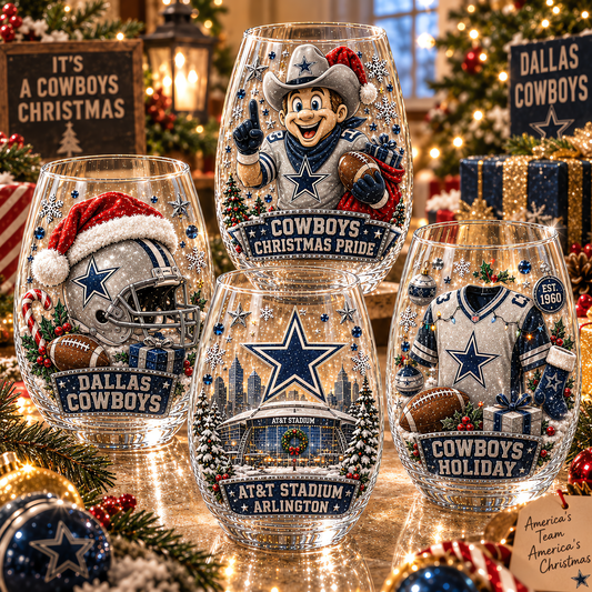 Dallas Cowboys NFL Set 4 Christmas Stemless Glass Gift For Fan Love