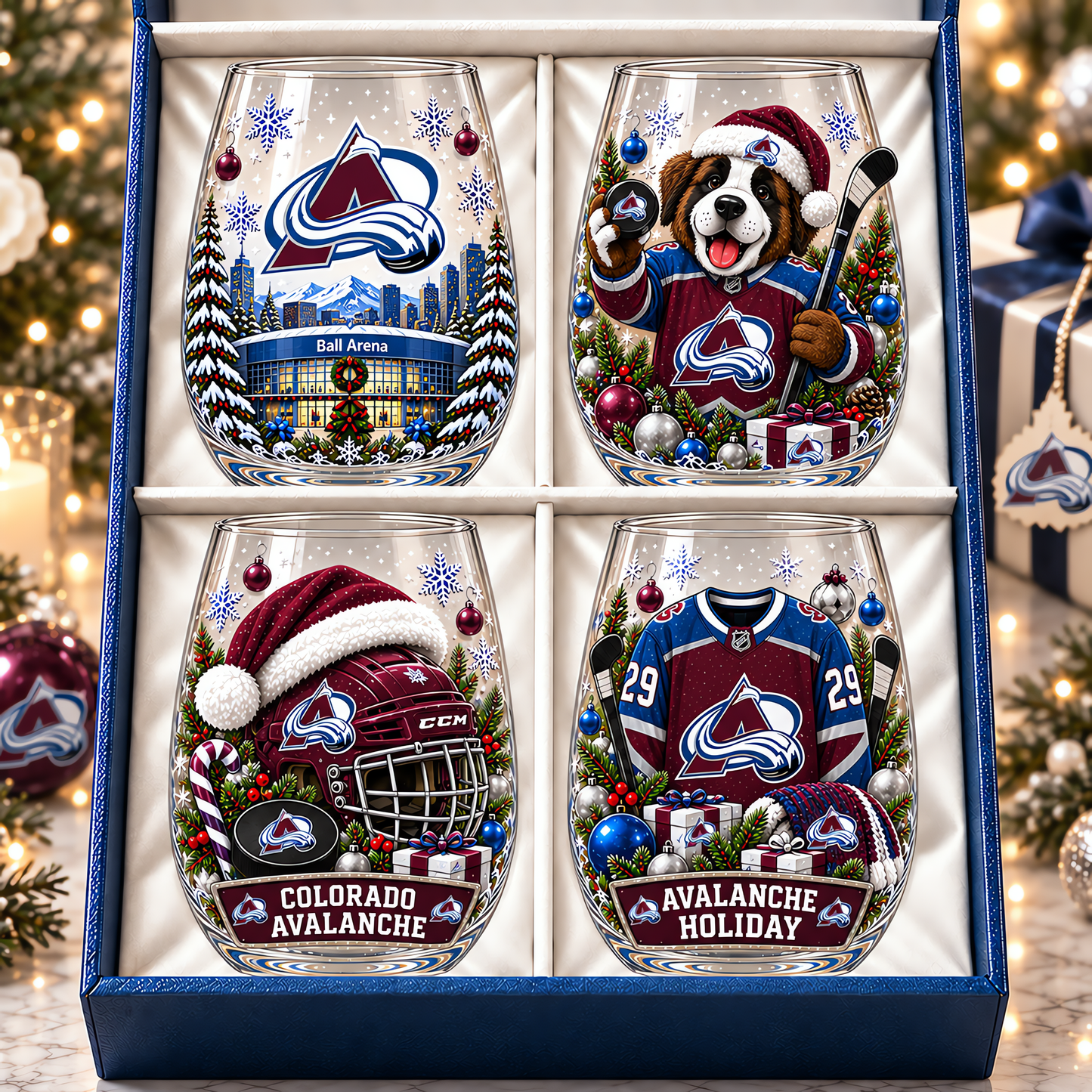 Colorado Avalanche NHL Premium Stemless Glass Set 4 Personalized Gift For Fan Hockey Men Women - Limited Edition