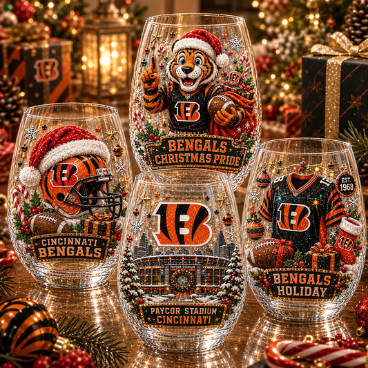 Cincinnati Bengals NFL Set 4 Christmas Stemless Glass Gift For Fan Love