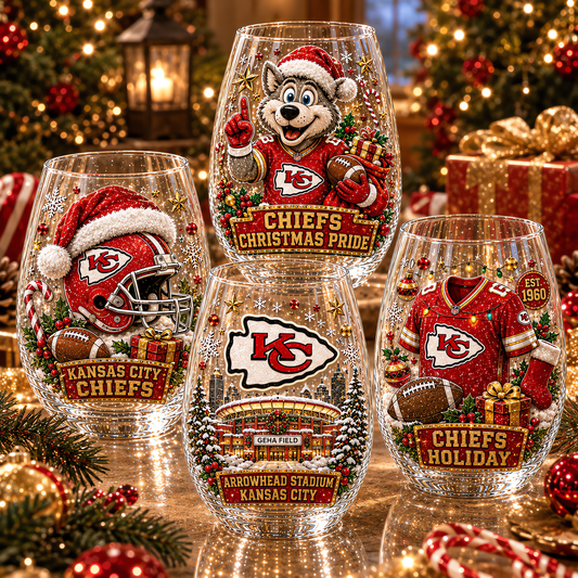 Kansas City Chiefs NFL Set 4 Christmas Stemless Glass Gift For Fan Love