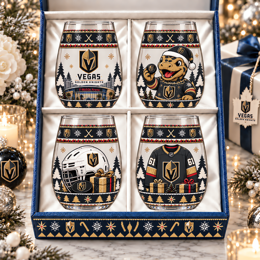Vegas Golden Knights NHL Premium Stemless Glass Set 4 Personalized Gift For Fan Hockey Men Women - Limited Edition