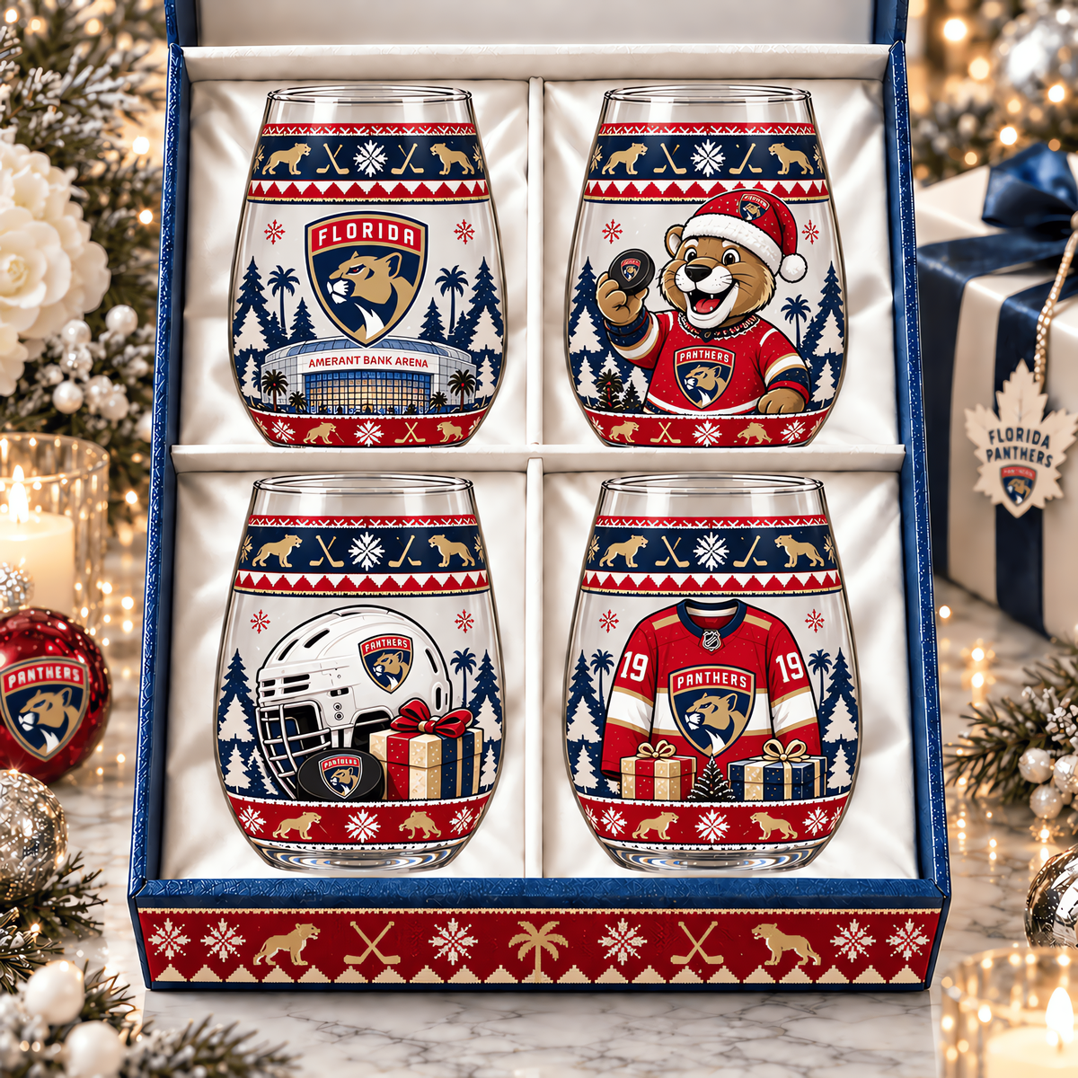 Florida Panthers NHL Premium Stemless Glass Set 4 Personalized Gift For Fan Hockey Men Women - Limited Edition