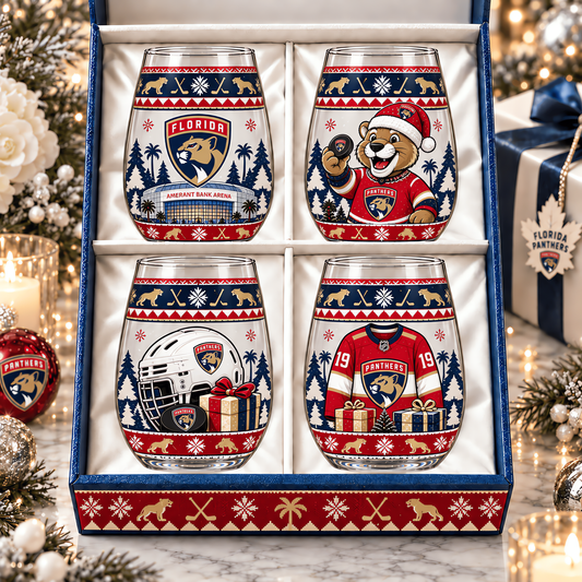 Florida Panthers NHL Premium Stemless Glass Set 4 Personalized Gift For Fan Hockey Men Women - Limited Edition