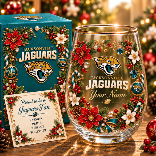 Jacksonville Jaguars NFL Christmas Flowers Stemless Glass Custom Any Name Gift For Fan